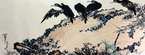 Chinese Flower and Bird Painting on Paper, Pan Tianshou Mark