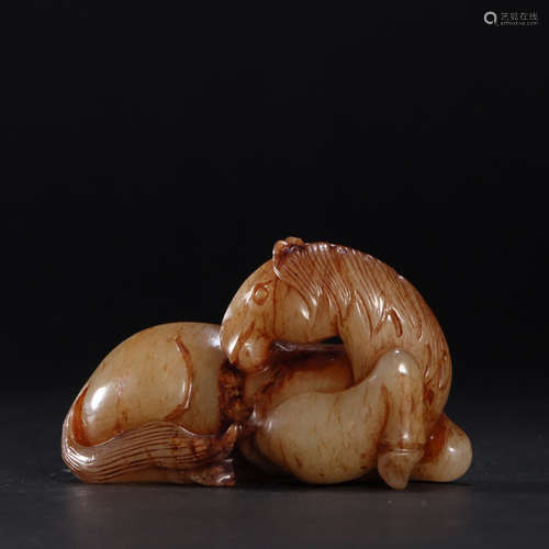 Carved Hetian Brownish Jade Horse Ornament