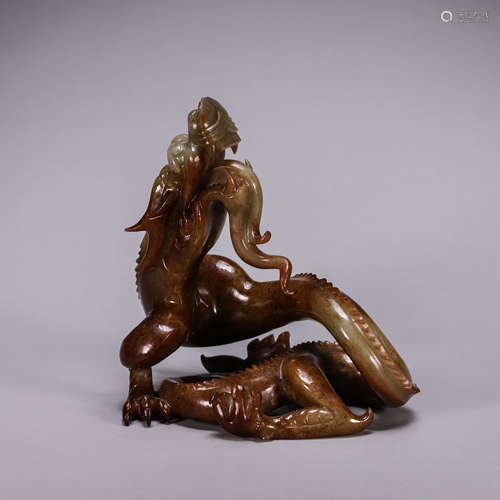 Carved Brownish Jade Plate Dragon