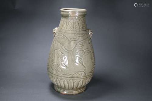 Incised Longquan Kiln Beast-Eared Vase