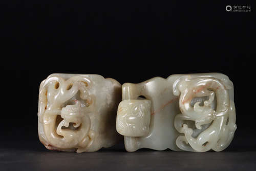 Carved Hetian Jade Dragon Belt Hook