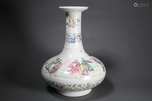 Famille Rose Eight Immortals Figure Dish-Top Vase