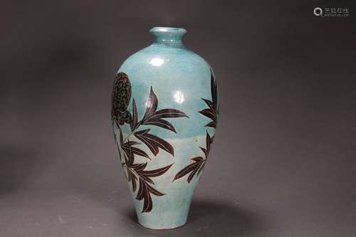 Cizhou Kiln Blue Glaze Flower Meiping Vase