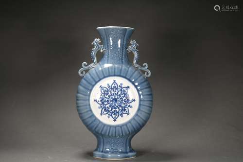 Blue Glaze Blue and White Eight Trigrams Chilong-Eared Oblat...