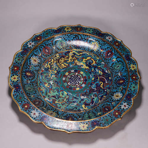 Cloisonne Enamel Dragon Lobed Plate