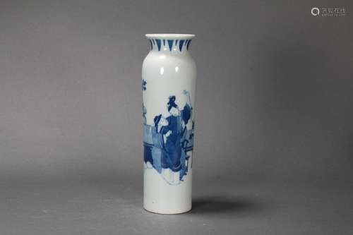 Blue and White Figure Rouleau Vase