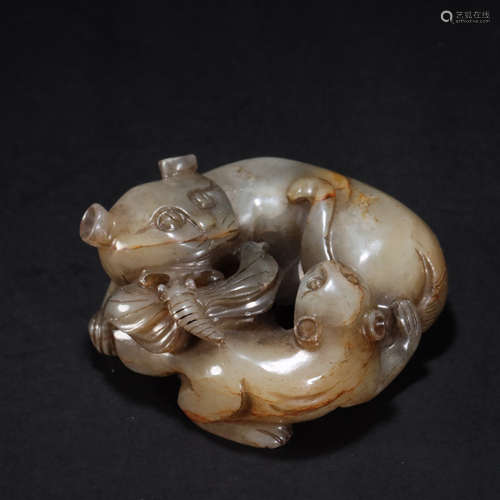 Carved Hetian Jade Twin Badger Ornament