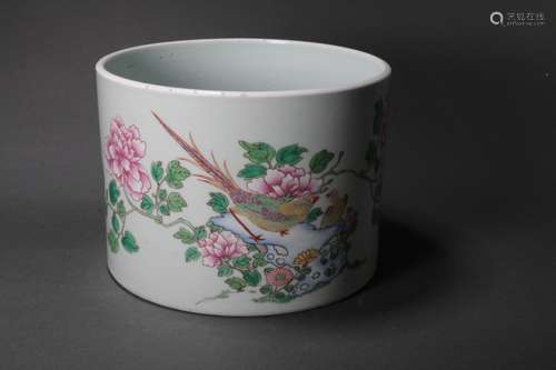 Famille Rose Flower and Bird Brush Pot