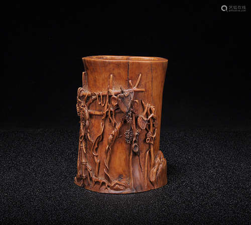 Carved Boxwood Brush Pot