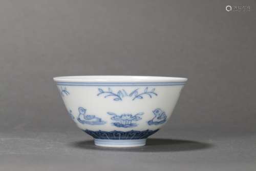 Blue and White Mandarin Duck Bowl