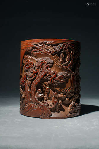 Carved Bamboo Brush Pot By Zhu Wenyou