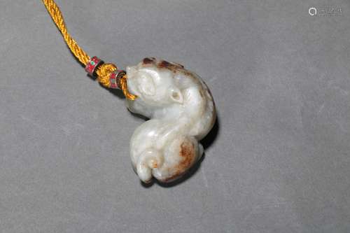 Carved Greyish Jade Tiger Pendant