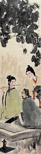 Chinese Figure Painting Paper Scroll, Fu Baoshi Mark