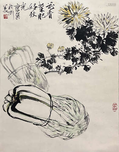 Chinese Flower and Bird Painting Paper Scroll, Tang Shiyao M...