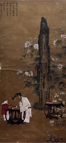 Chinese Figure Painting Paper Scroll, Emperor Qianlong Mark