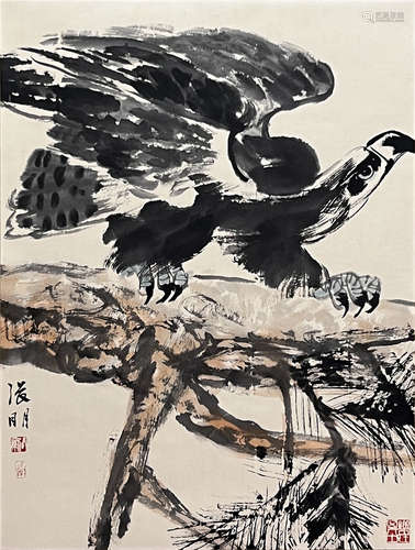 Chinese Flower and Bird Painting Paper Scroll, Zhang Peng Ma...