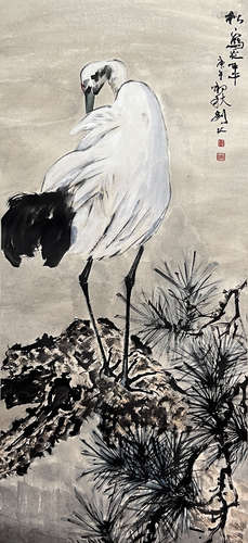 Chinese Flower and Bird Painting Paper Scroll, Gao Jianfu Ma...