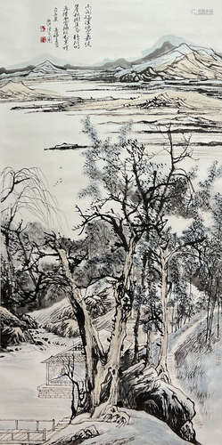 Chinese Landscape Painting Paper Scroll, Chen Yupu Mark