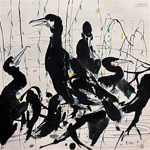 Chinese Flower and Bird Painting Paper Scroll, Wu Guanzhong ...