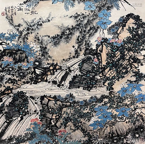 Chinese Flower and Bird Painting Silk Scroll, Pan Tianshou M...