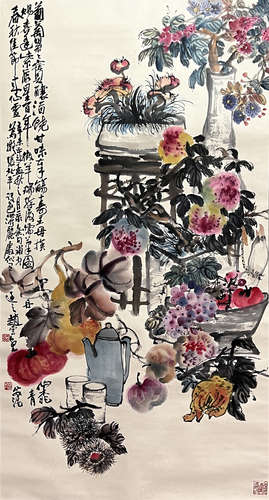 Chinese Flower and Bird Painting Paper Scroll, Zhao Yunhe Ma...