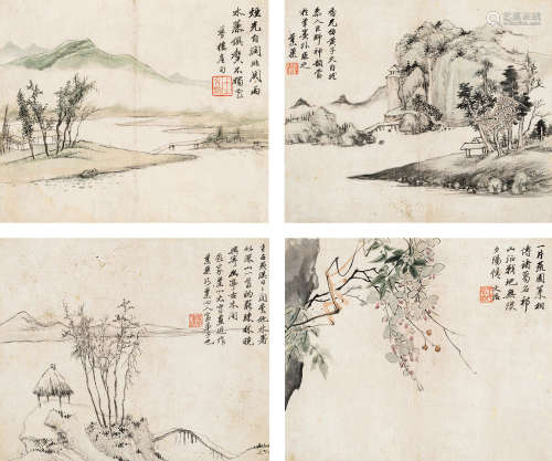 1730～1802 王文治 山水花鸟 设色纸本 册页