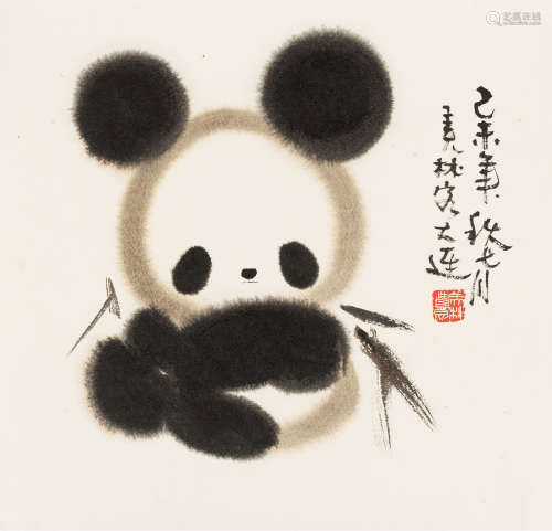 b.1936 韩美林 熊猫 设色纸本 镜片