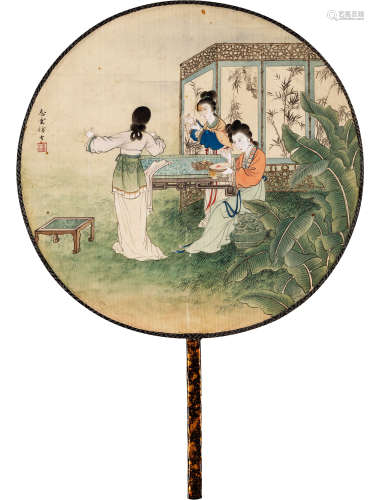 1913～1973 潘志云 仕女 设色纸本 成扇