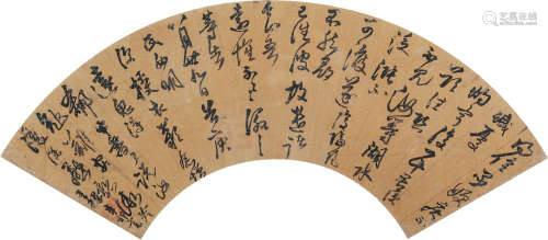 1592～1652 王铎 书法扇面 泥金纸本 镜框