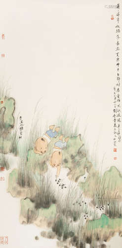 b.1960 刘金贵 青草池塘处处蛙 设色纸本 镜片