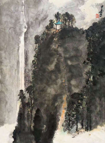 b.1939 童中涛 山水 设色纸本 镜框
