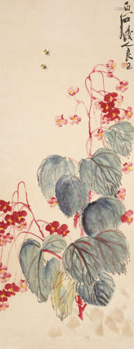 1923～1988 齐良己 花卉蜜蜂 设色纸本 立轴