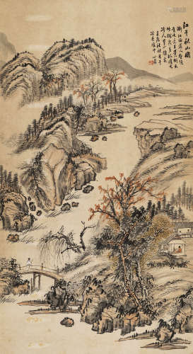 1841～1909 金心兰 壬辰 江干秋山图 设色纸本 立轴