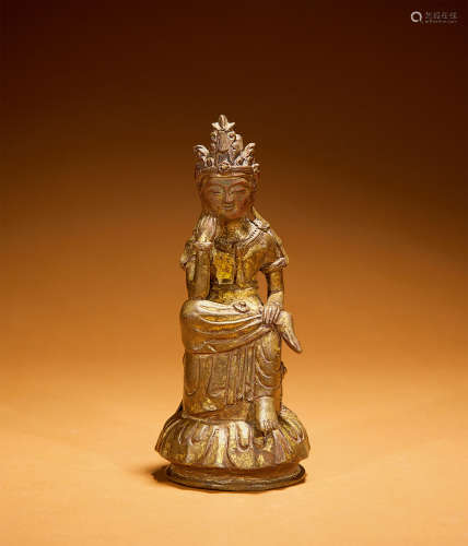 明或更早 铜鎏金思维菩萨像