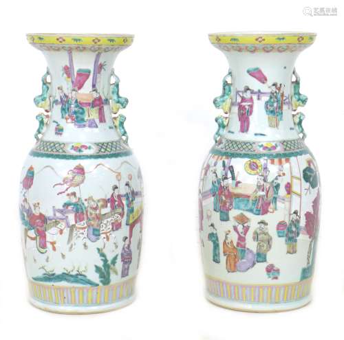 A pair of late 19th century Chinese vases, painted with a va...