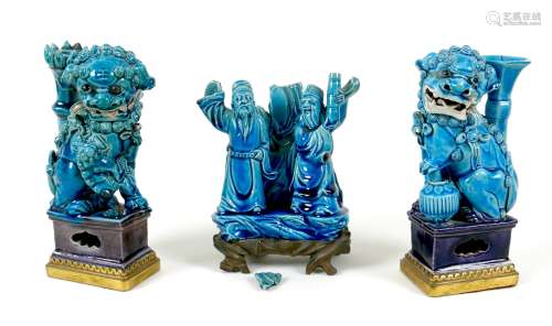 A pair of 18th century Chinese porcelain turquoise glazed fi...