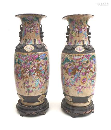 A pair of large Chinese porcelain baluster vases, in polychr...