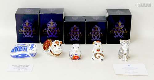 Five Royal Crown Derby paperweights, modelled as a Platinum ...