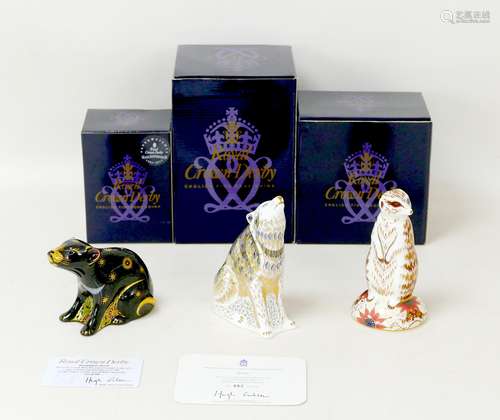 Three Royal Crown Derby paperweights, modelled as a limited ...