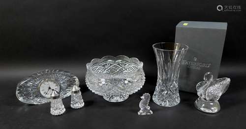 A group of Waterford Crystal items, including a flared trump...