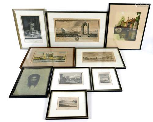 A group of 18th and 19th century prints, including a hand co...