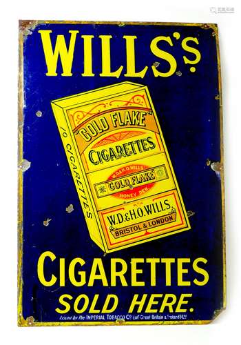 A vintage Will's Cigarettes enamel sign, 91.5 by 61cm. S...