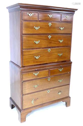 A Chippendale style George II mahogany tall boy, top section...