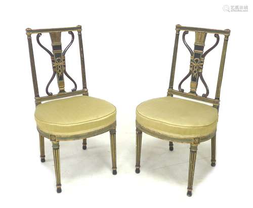 A pair of Nepoleon III side chairs, the circular seats cover...