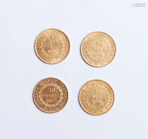 1- 4 pièces de 20 Francs or Génie - 25,8g