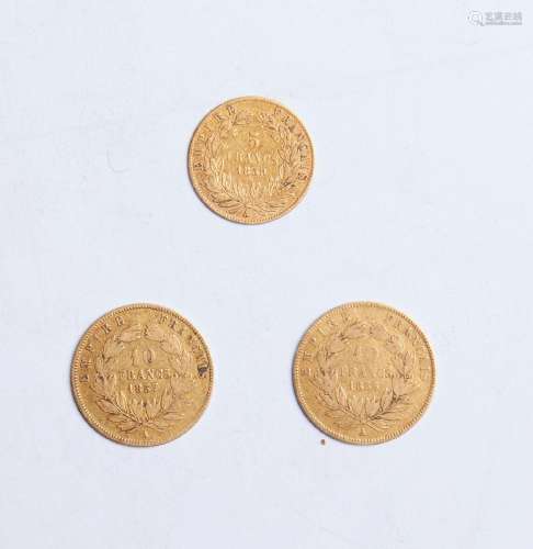 4- 2 pièces de 10 Francs or et 1 pièce de 5 francs or - 7,8g
