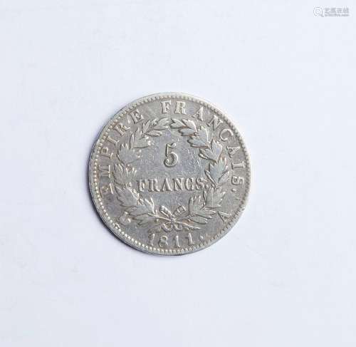 14- 5 F argent 1811 A Napoléon 1er, Dieu protège la France, ...
