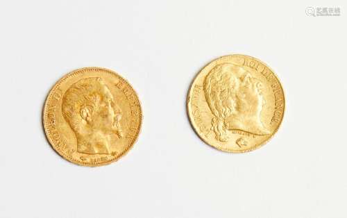 16 Bis Deux pièces de 20 Francs or, Napoléon III 1859, Louis...