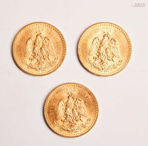 18- Trois pièces en or de 50 Pesos - 124,5g
