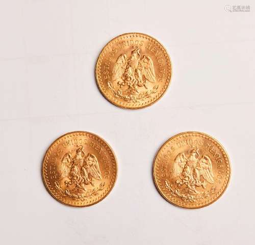 20-Trois pièces en or de 50 Pesos - 124,5g